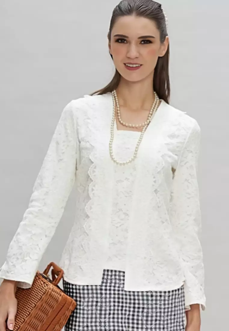 White Lace Kebaya & Black Checkered Skirt