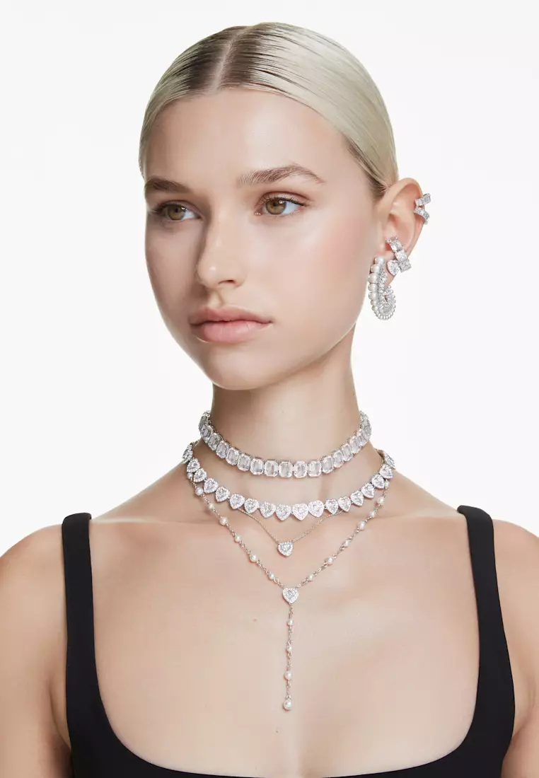 Ariana Grande x Swarovski bracelet, Crystal pearl, Round cut, White, Rhodium plated