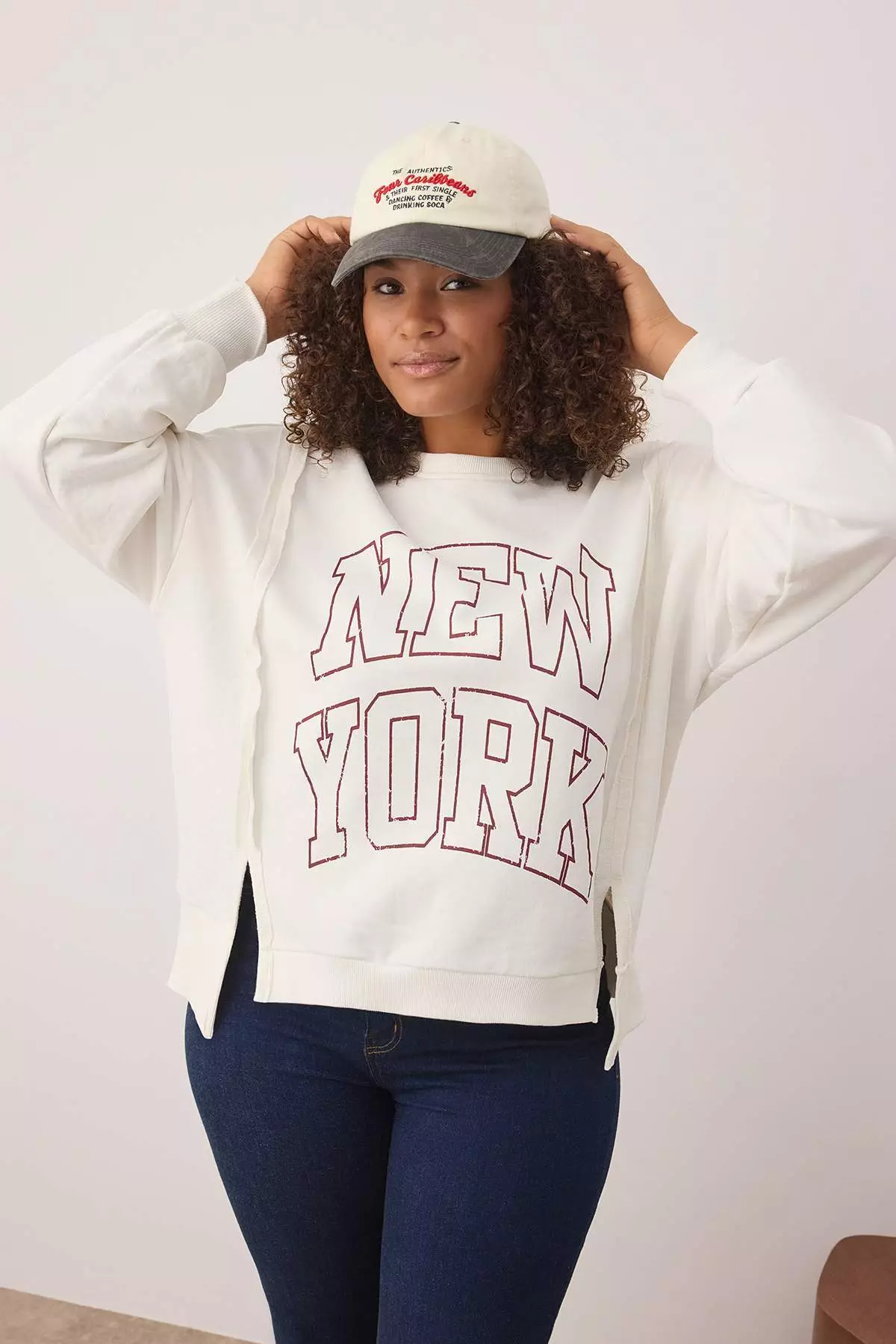 Ecru State Printed Oversize Fit Plus Size Sweatshirt Tbbaw26Ao00014