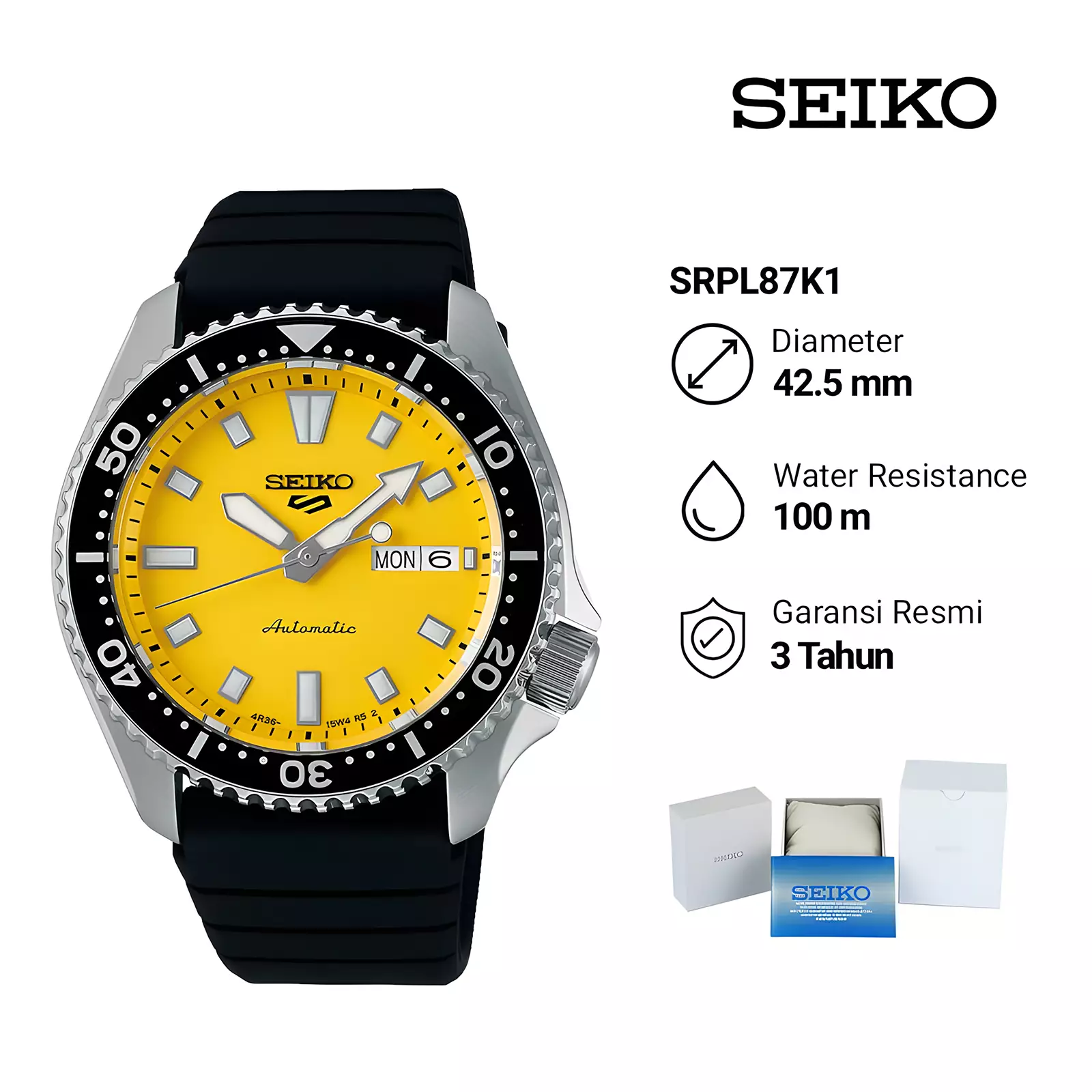 Seiko 5 Sports - Jam Tangan Automatic Pria - Yellow Black - Rubber Band - SRPL87K1