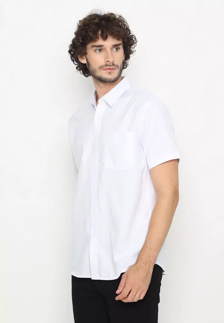 POLICE Kemeja Polos Basic Cotton Soft White Regular Fit Pria