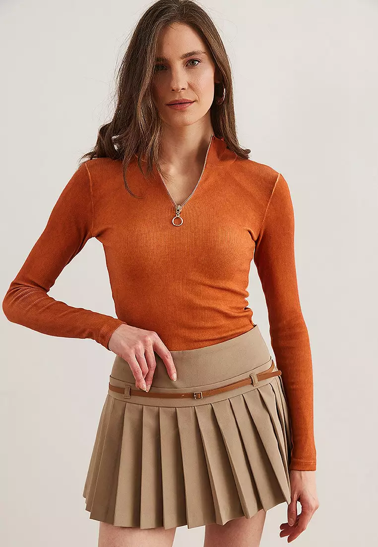 Women's Zip Turtleneck Lycra Blouse Blz- 19001155