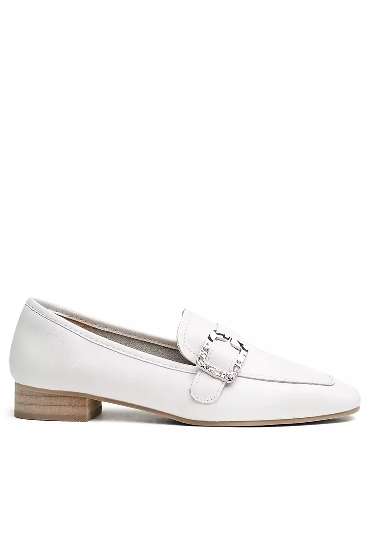 Rhinestone Buckle Leather Loafers TH925 10