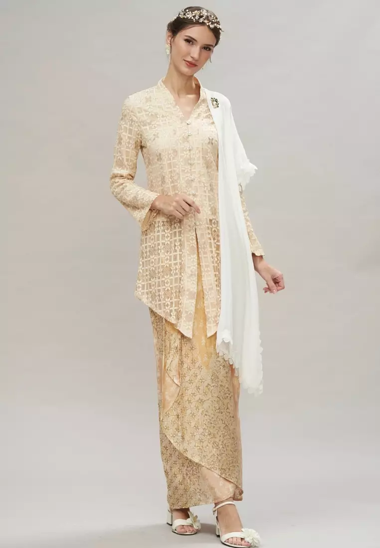 Beige Checkered Lace Kebaya Top
