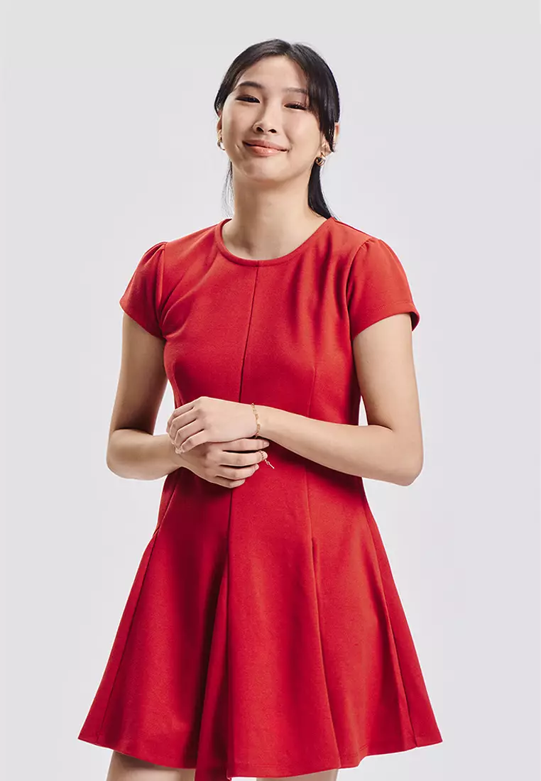 Cap Sleeve Box Pleat Mini Dress