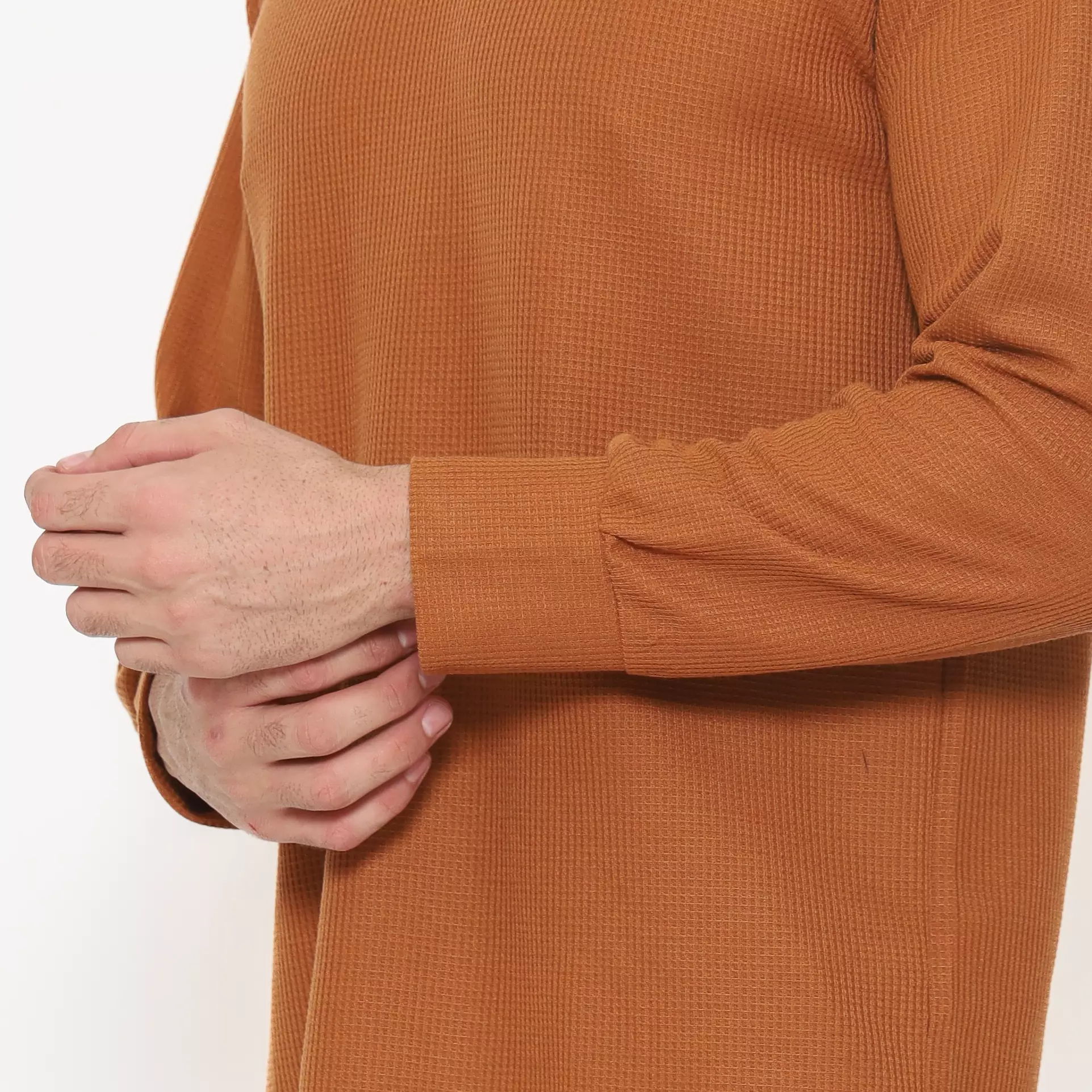 Schoeller Kaos Pria Lengan Panjang Regular Fit WILFRED-R – Terracotta | Katun Waffle Knit Premium Polos