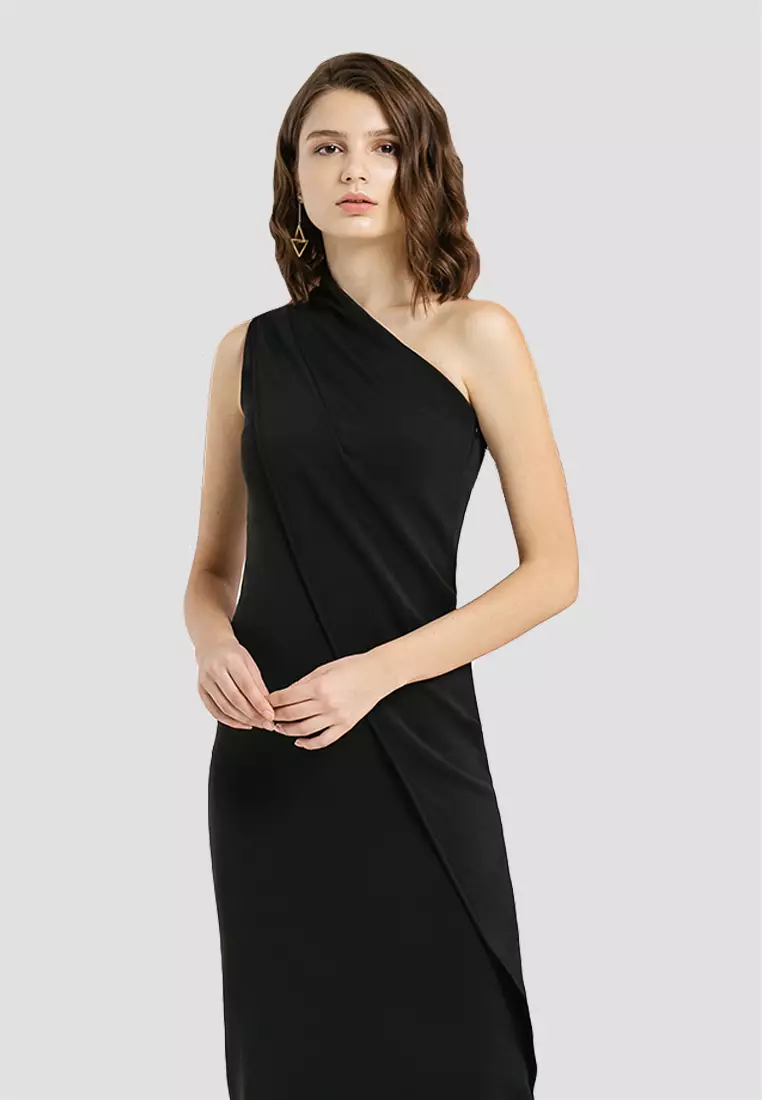 Opal One Shoulder Dress in Black
