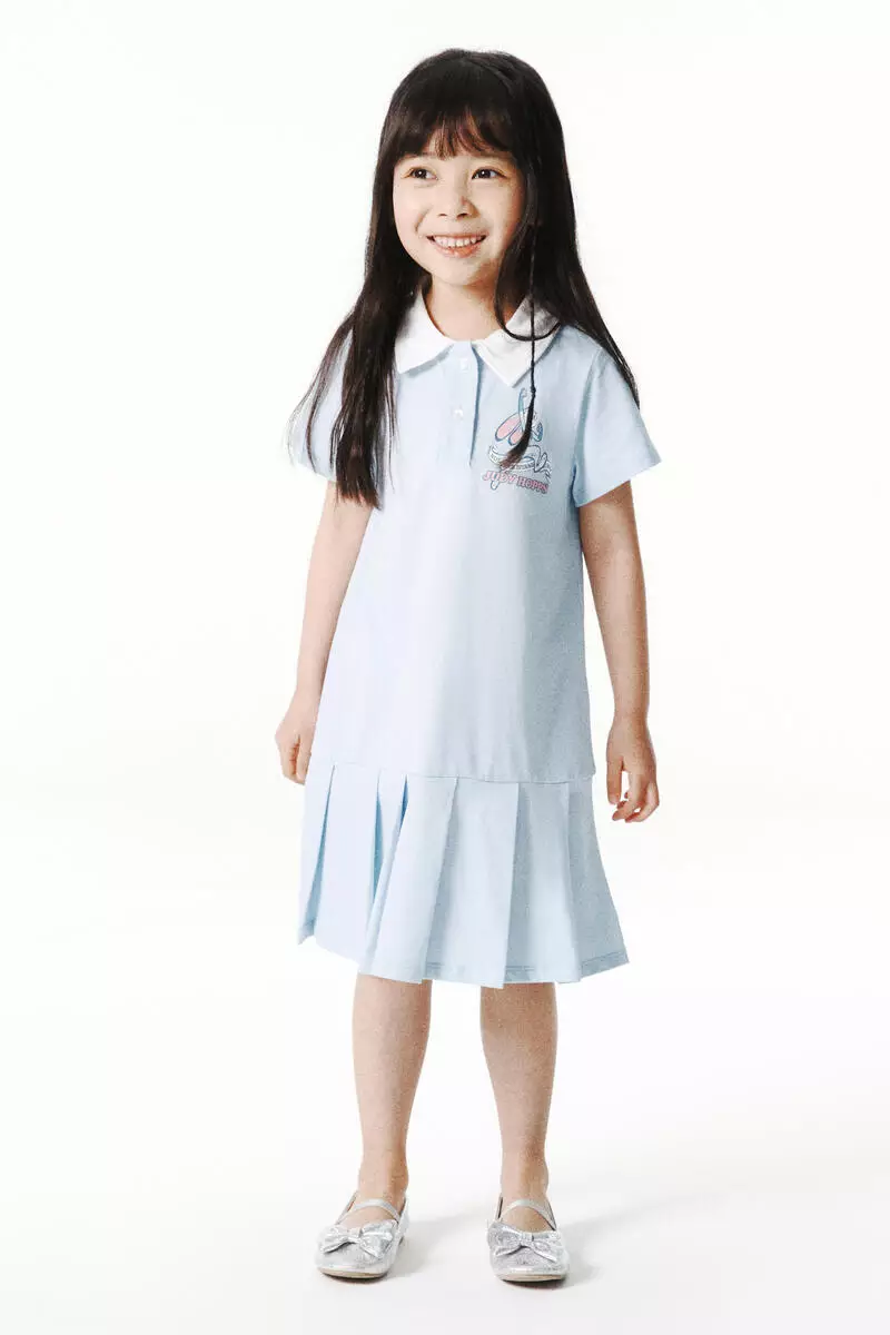 Print-motif cotton polo dress