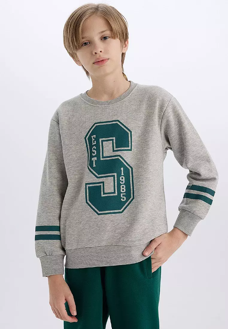 Crew Neck Printed Thick Sweatshirt