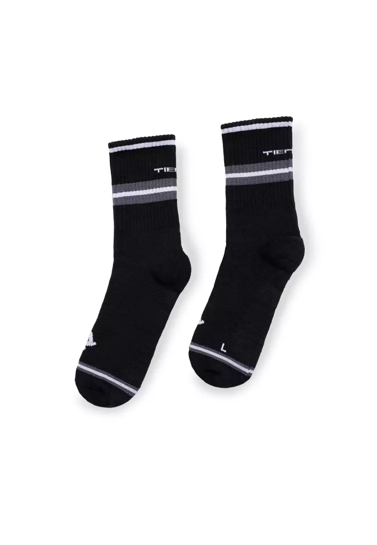 Tiento Compression Socks Crew Black Phantom White Line Kaos Kaki Olahraga Hitam With Anti Bacterial Technology
