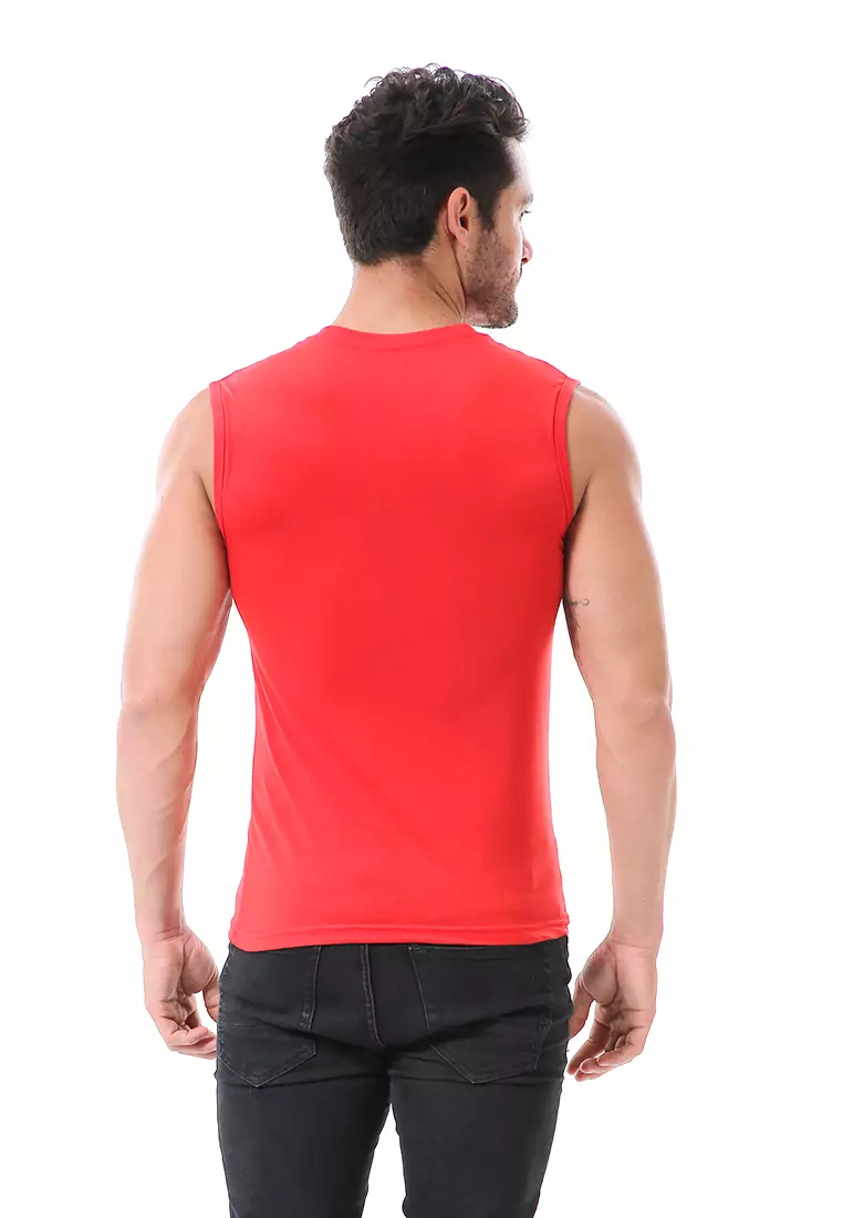 Bobby Atasan Kasual Pria Singlet Motif Huruf A Atasan Tanpa Lengan Material Cotton ORIGINAL - Red