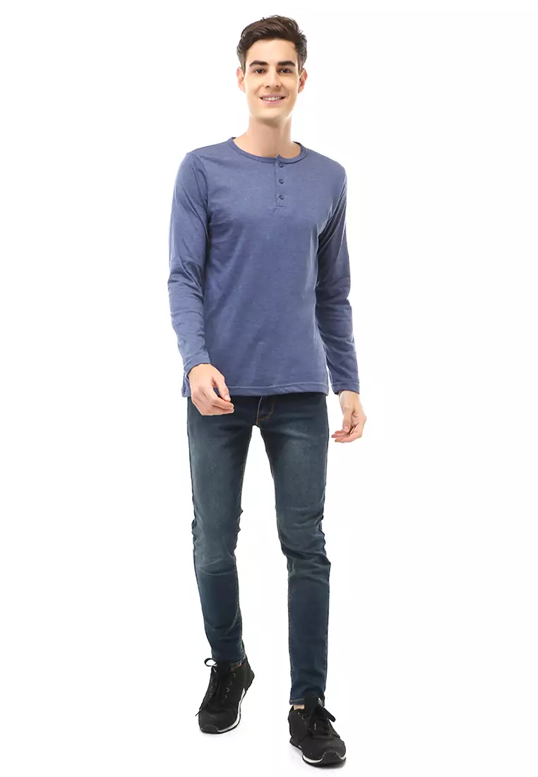 Jack T-Shirt Atasan Kasual Pria Model Kancing Plain Design Lengan Panjang Material Cotton ORIGINAL