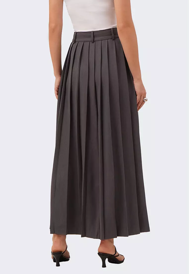 helk SLIT PLEATED SKIRT (GRAY)
