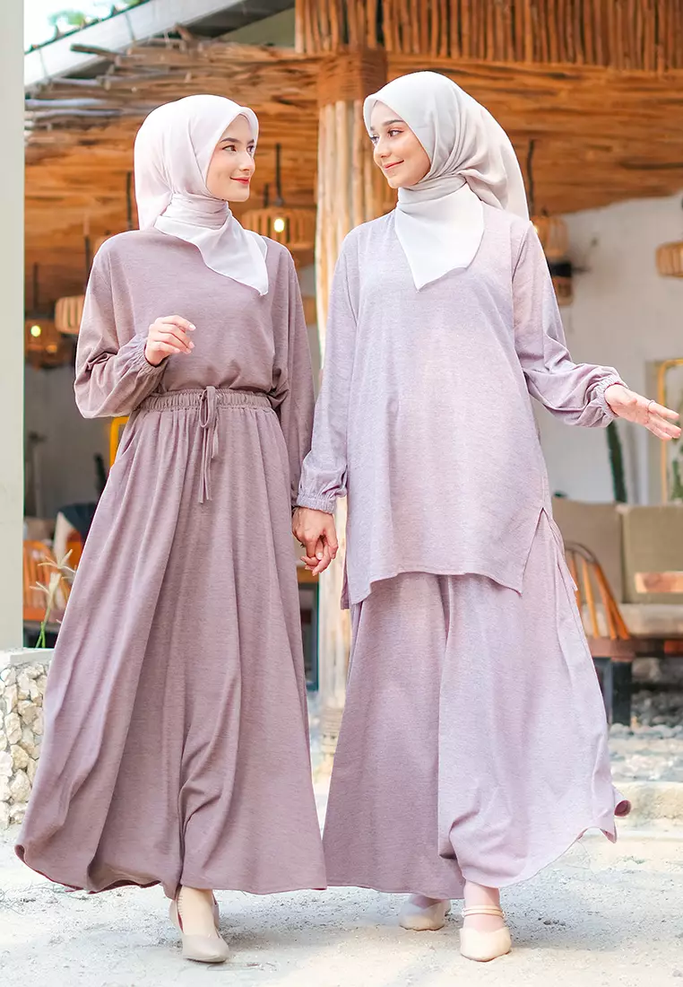 JV Hasanah Set Rok Baju Kurung Corduroy Millo | Setelan Rok Kaos Jumbo Millo