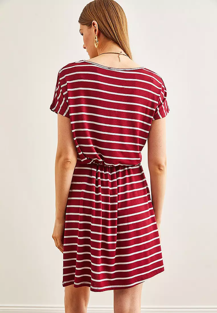 Belted V-Neck Casual Knitted Viscose Dress