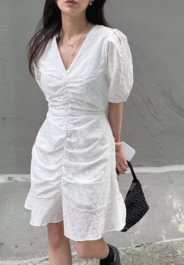 2025 Embroidered Flower Waist Ruffle Dress CA25060349W