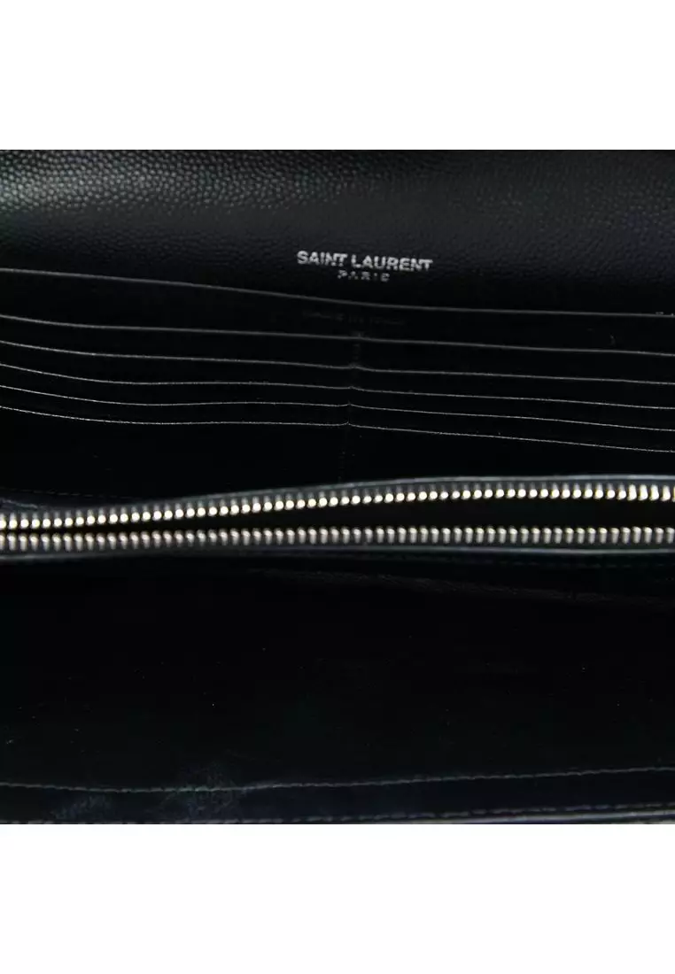 Pre-Loved Saint Laurent Grain De Poudre Chevron Cassandre Envelope Chain Wallet
