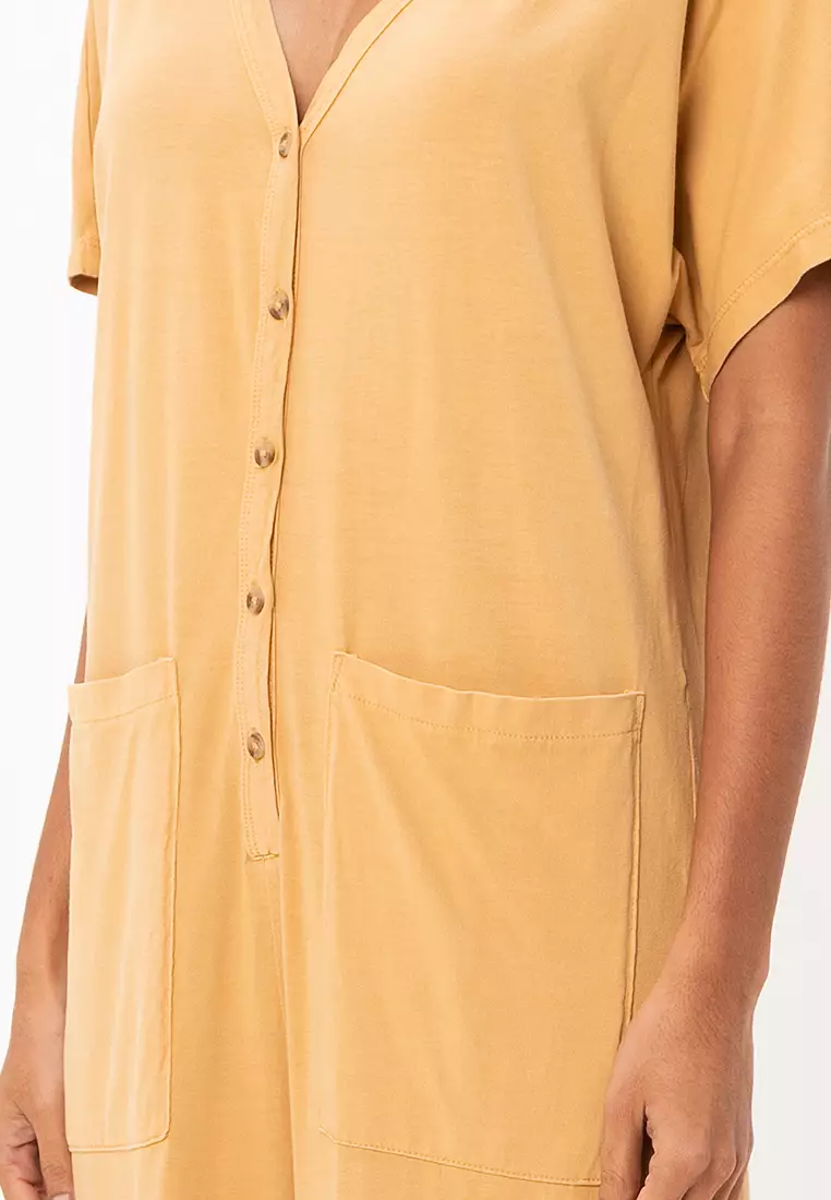 Washed Button Through Oversized Jumpsuit