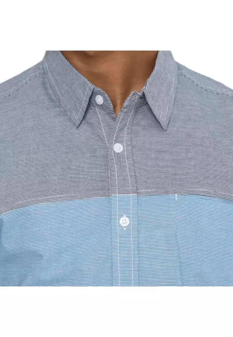 RBJ Kemeja Salur Kombi Biru Putih Regular Fit Pria