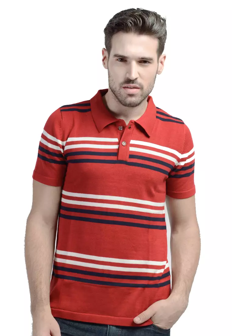 Jual Knitwork Knitwork Red Striped Polo Shirt Original 2023 | ZALORA ...