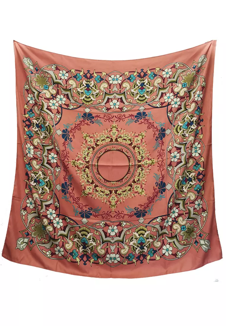 Aksarai Square Scarf Hijab Scarf Segi Empat Kerudung Silky Satin Salmon