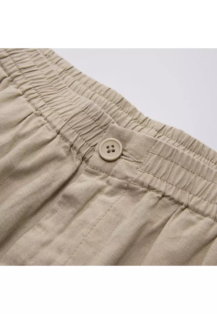 Korea Collection Men's Linen Cotton Elastic Waist Shorts 01106597