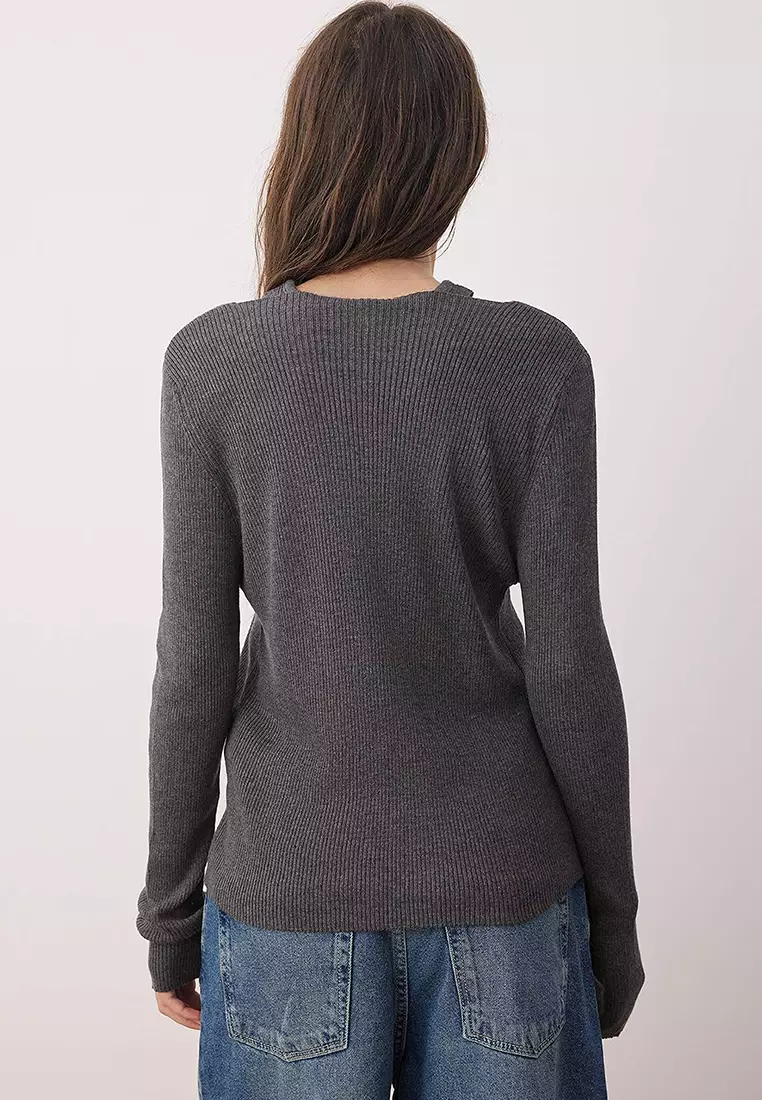 V-Neck Mercerized Cardigan and Knit Top Set