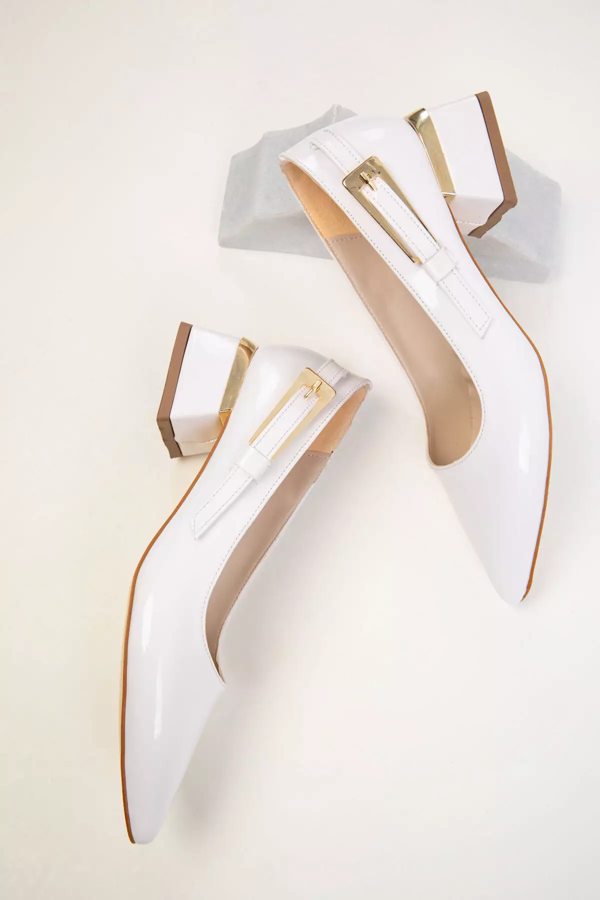 White Patent Leather Women's Classic Heeled Shoes 20366