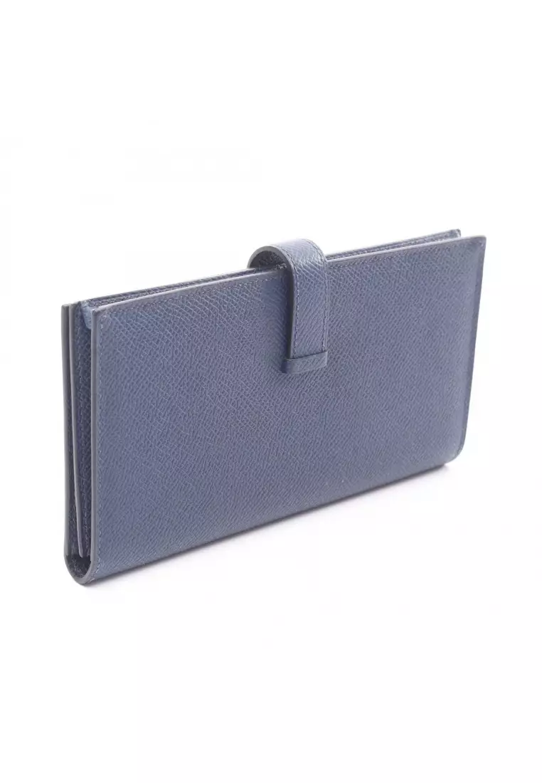 Pre-Loved Hermès bear souffle broodmalt Bi-fold Long Wallet Veau epsom dark blue silver hardware B stamp