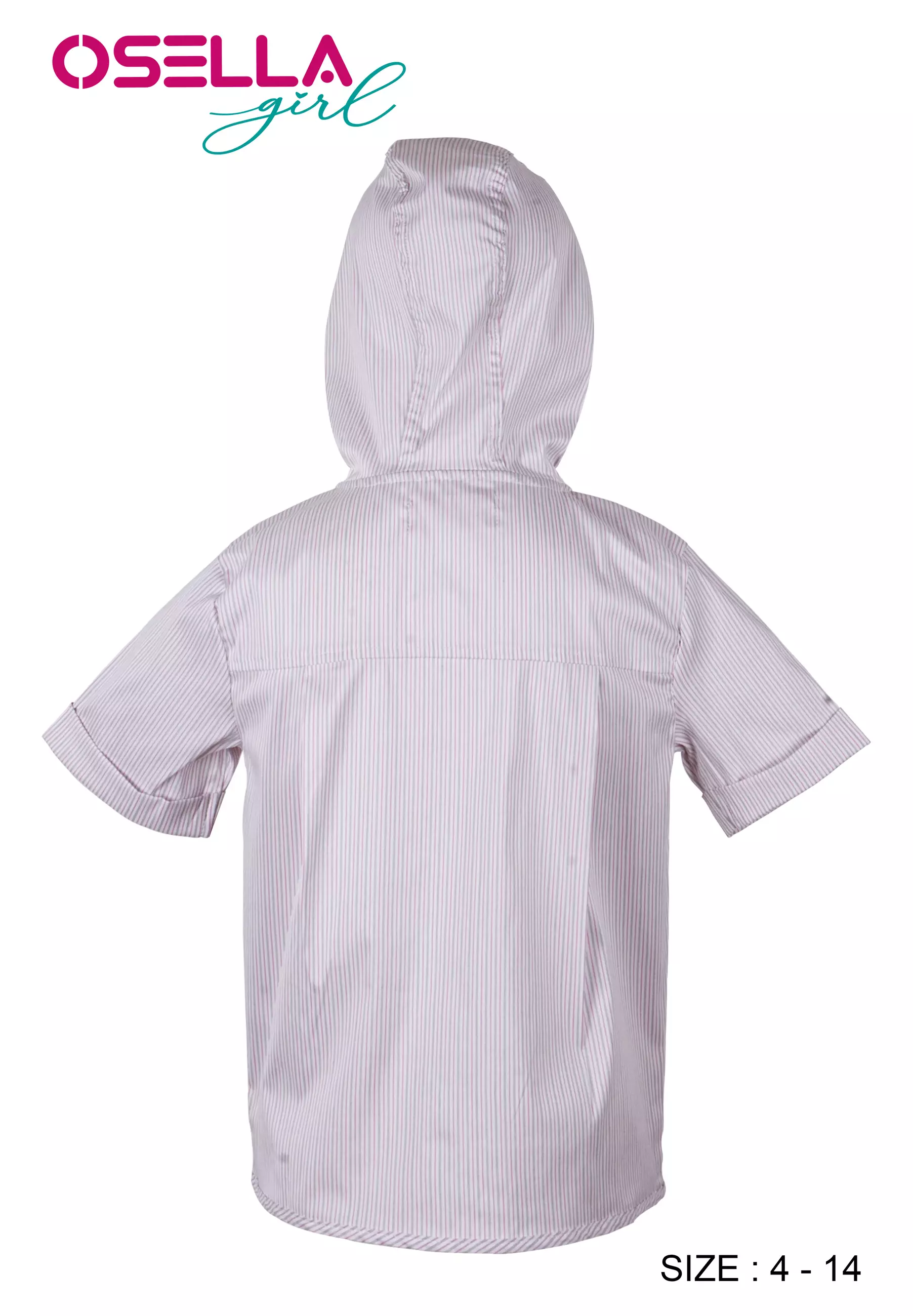 [NEW] Osella Kids Stripe Hooded Shirt In Pink Stripe Pattern 2336400213 | Kaos Hoodie Lengan Pendek Anak Perempuan