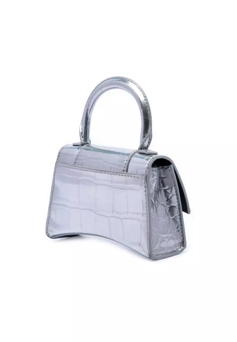 Pre-Loved Balenciaga Mini Metallic Croc Embossed Calfskin Hourglass Top Handle Bag