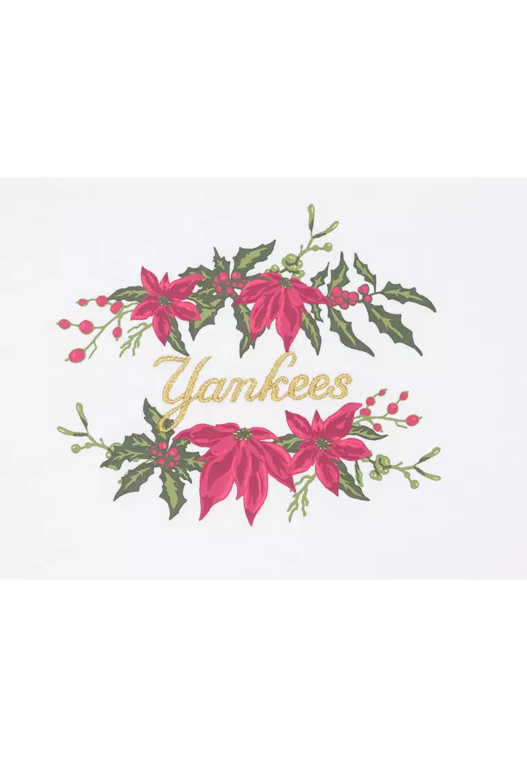 New York Yankees Christmas Floral White Women Short Sleeve T-Shirt