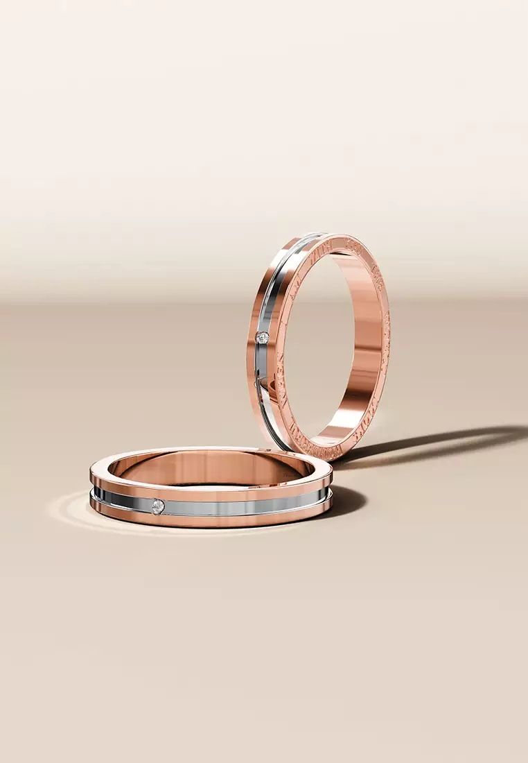 Genuine Single Diamond Set Wedding Band Two-Tone Gold Titanium - 8