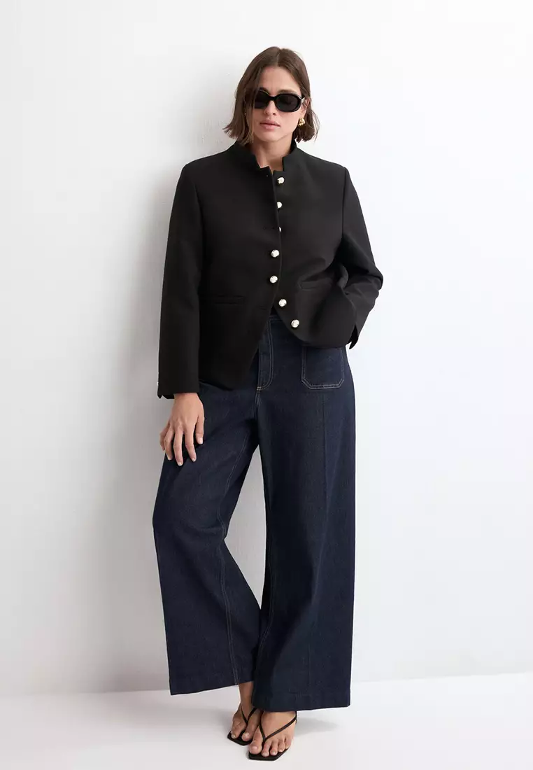 Button Strip Collar Jacket