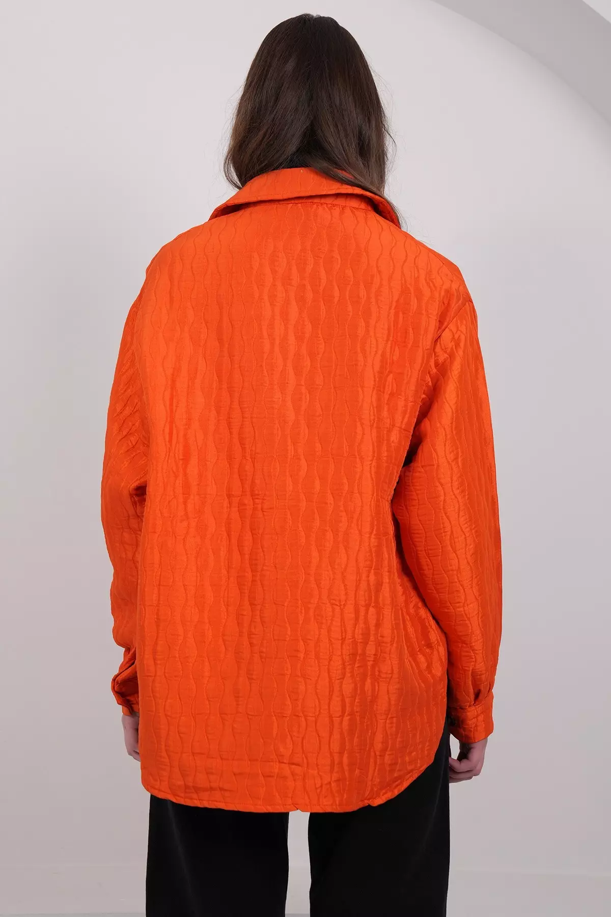 Women'S Orange Pocket Detailed Quilted Shirt Jacket Alc-X14986