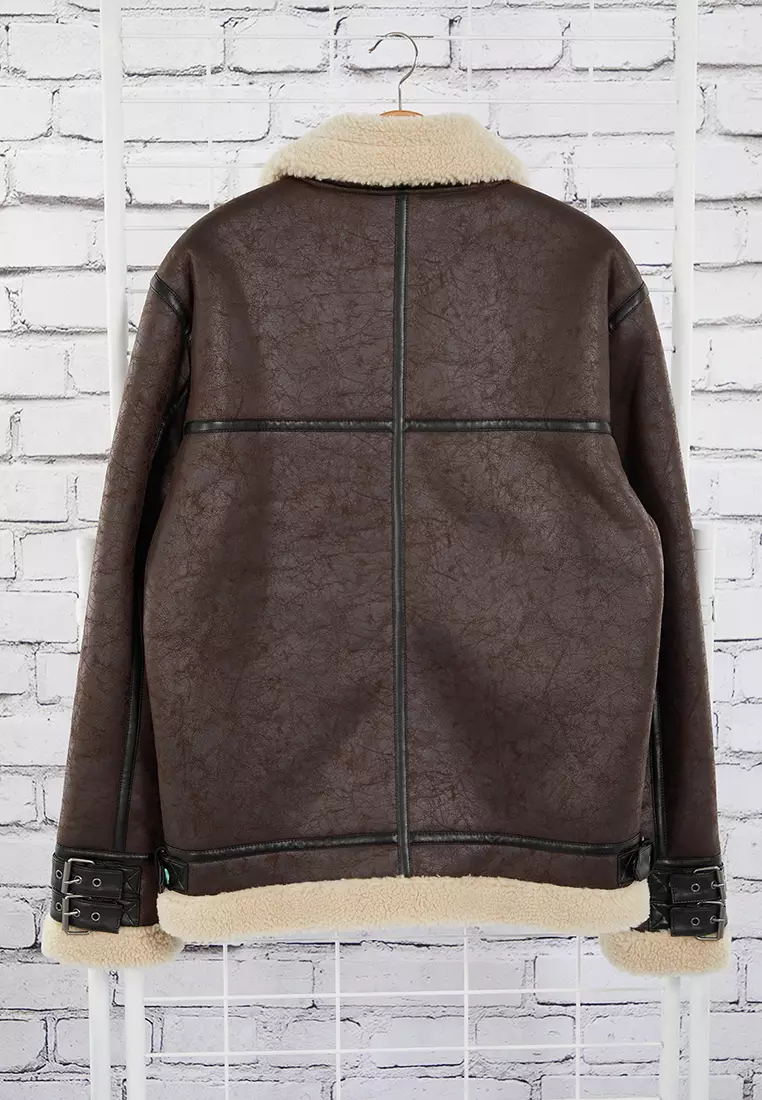 Men's Dark Brown Regular Fit Winter Coat With Fur Inside Tmnaw25Mo00013