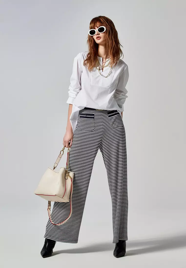 Elastic Waist Stripe Print Pants