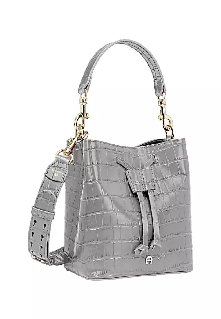 Aigner Laura Hobo Bag Croco S Grey