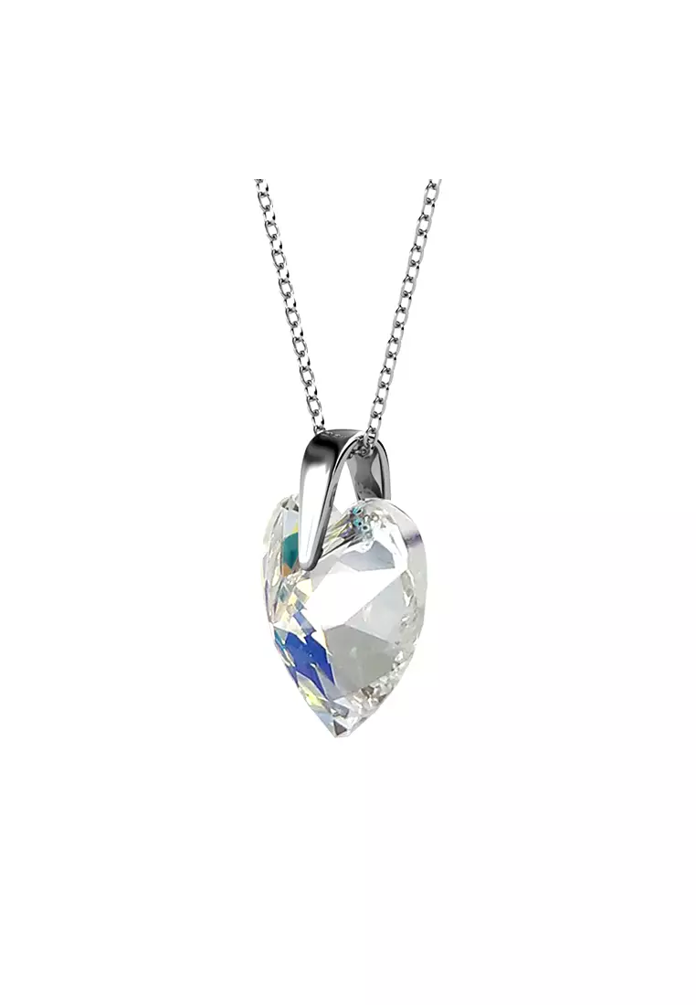Crystaline Heart Pendant AB Rainbow White Gold - Kalung Crystal Swarovski by Her Jewellery