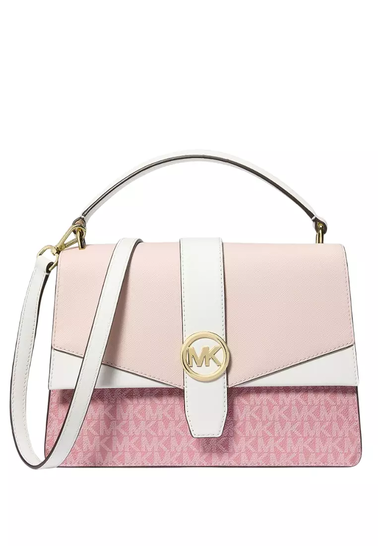Buy MICHAEL KORS Greenwich Medium Signature Logo Satchel - Powder