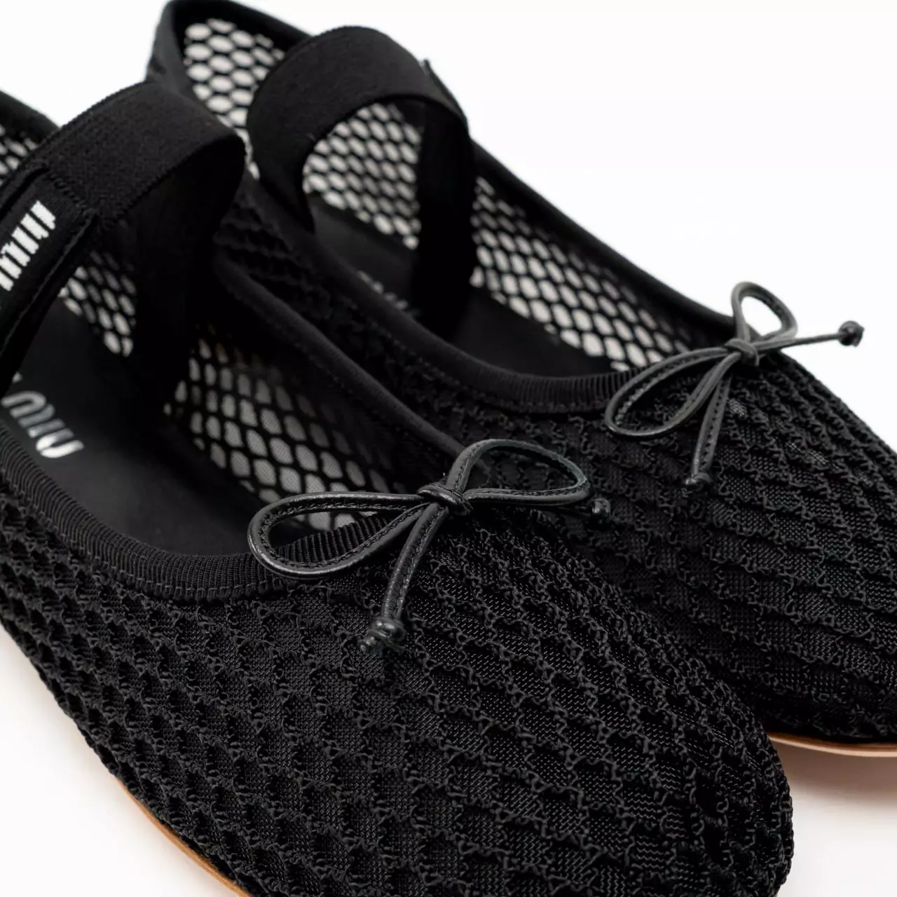 Mesh Fabric Logo Band Strap Ballerinas Black