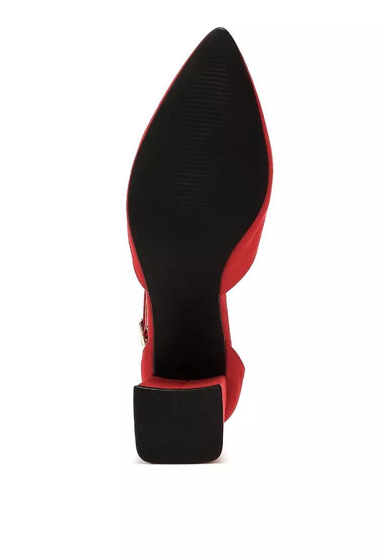 Microfiber Block Heel Sandals in Red