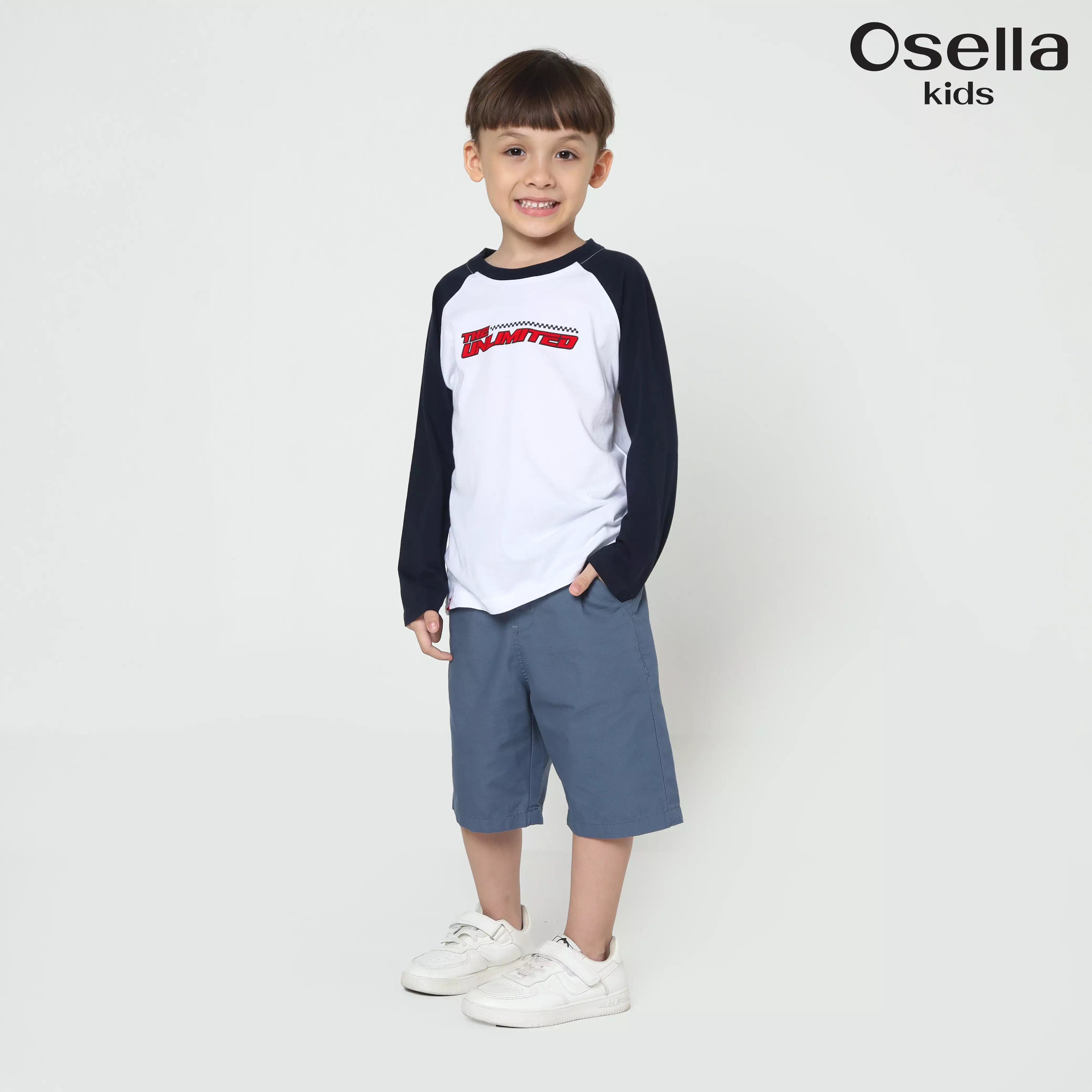 Osella Unlimited Raglan T-Shirt Contrast Long Sleeve In White And Navy  2277500501 | Kaos Lengan Panjang Anak Laki Laki
