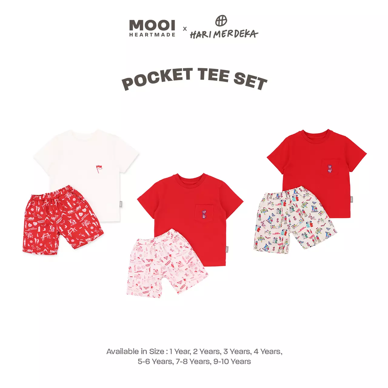 Mooi x Hari Merdeka 17 Agustus Kaos Kemerdekaan Setelan Anak Pocket Tee Set Kemerdekaan - Red-White
