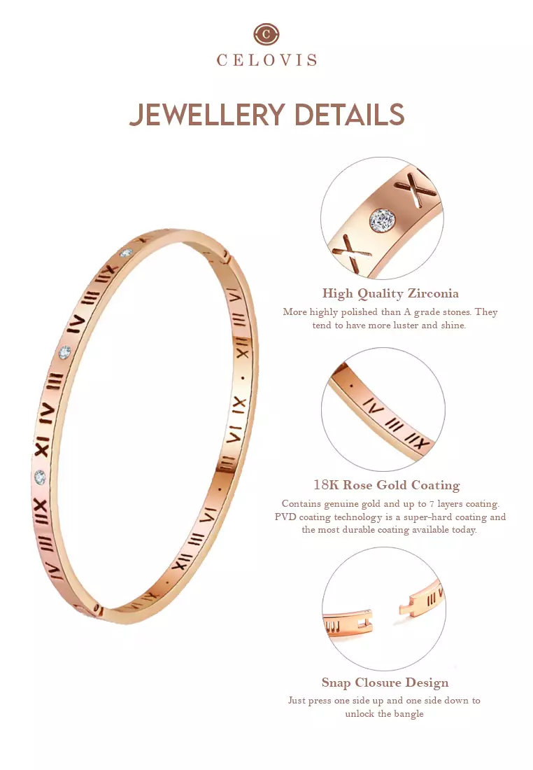 Chantal Roman Numeral Bangle in Rose Gold