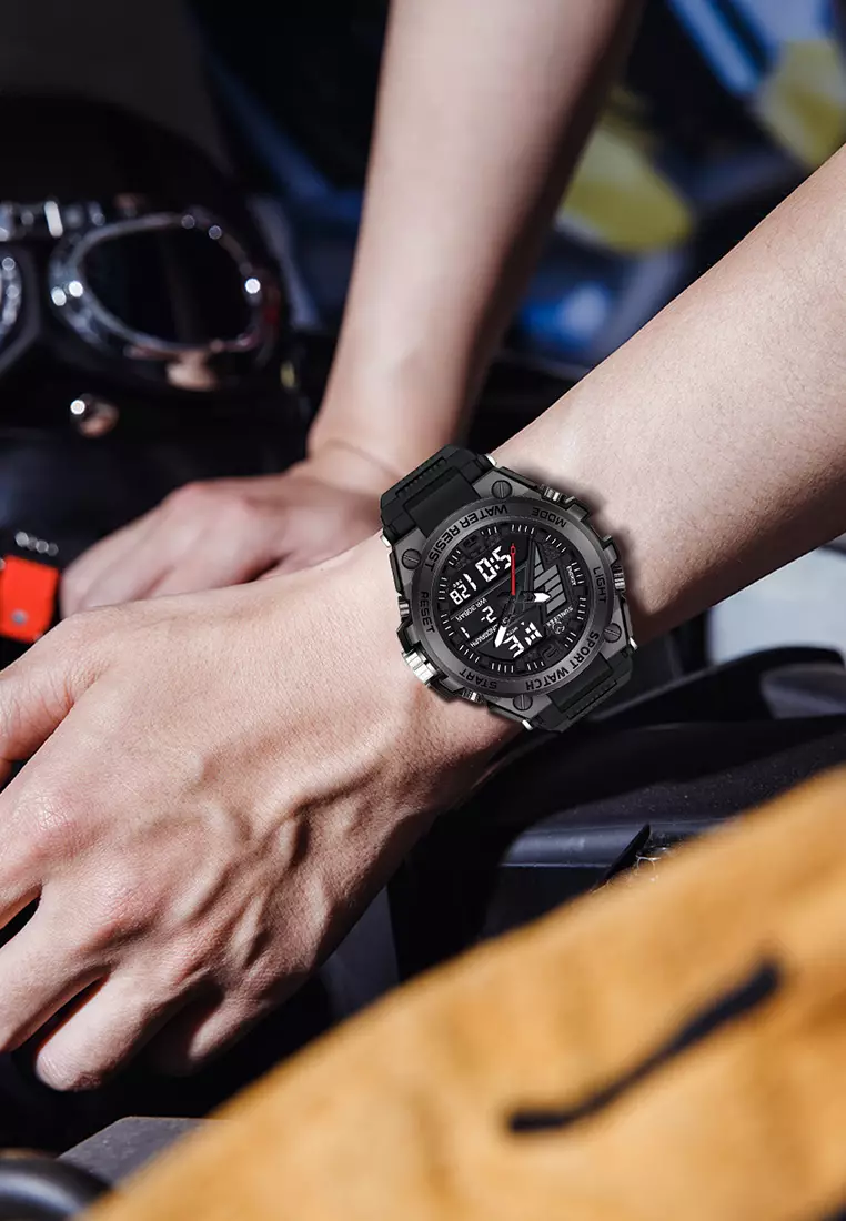 Jam Tangan Pria Analog&Digital Multifungsi Tali Silikon Anti Air Jam Tangan Cowok Allblack