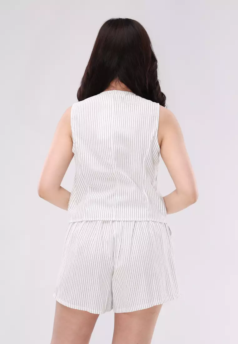Stripes Cotton Sleeveless Blouse/Shorts Terno