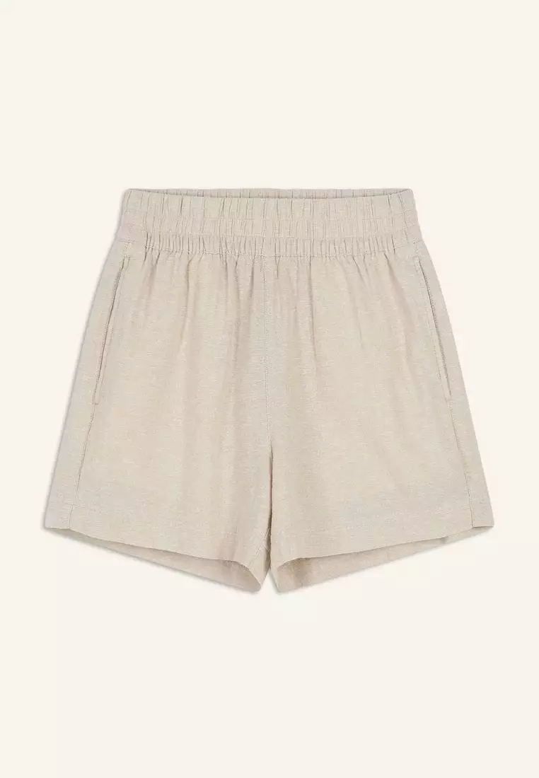 High-Waisted Linen-Blend Pull-On Shorts -- 3.5-inch inseam