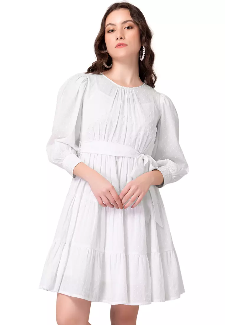 Buy FabAlley White Swiss Dot Tiered Dress With Camisole 2024