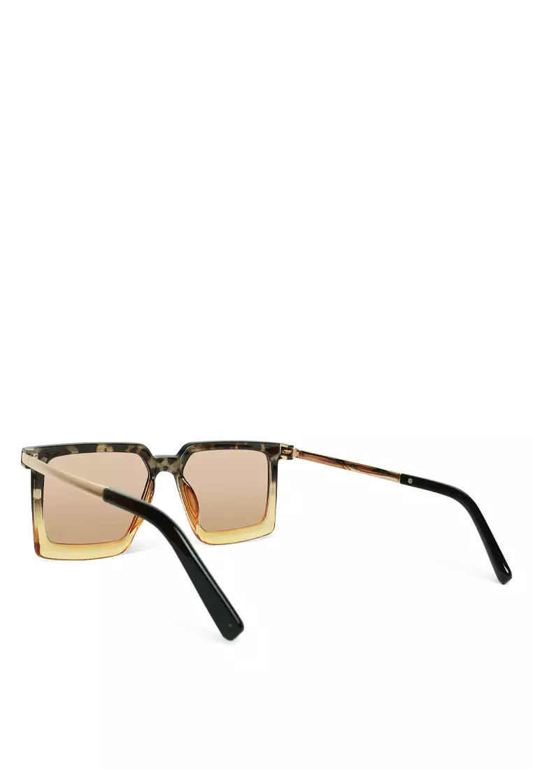 Kacamata Hitam Kotak Murni Warna Coklat/Macan Tutul